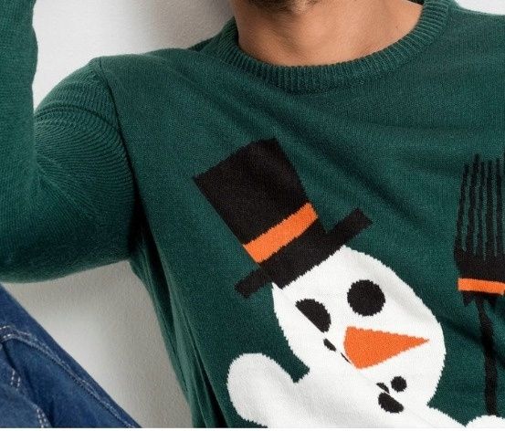 B.P.C sweter męski zielony świąteczny wzór bałwanka 3XL.