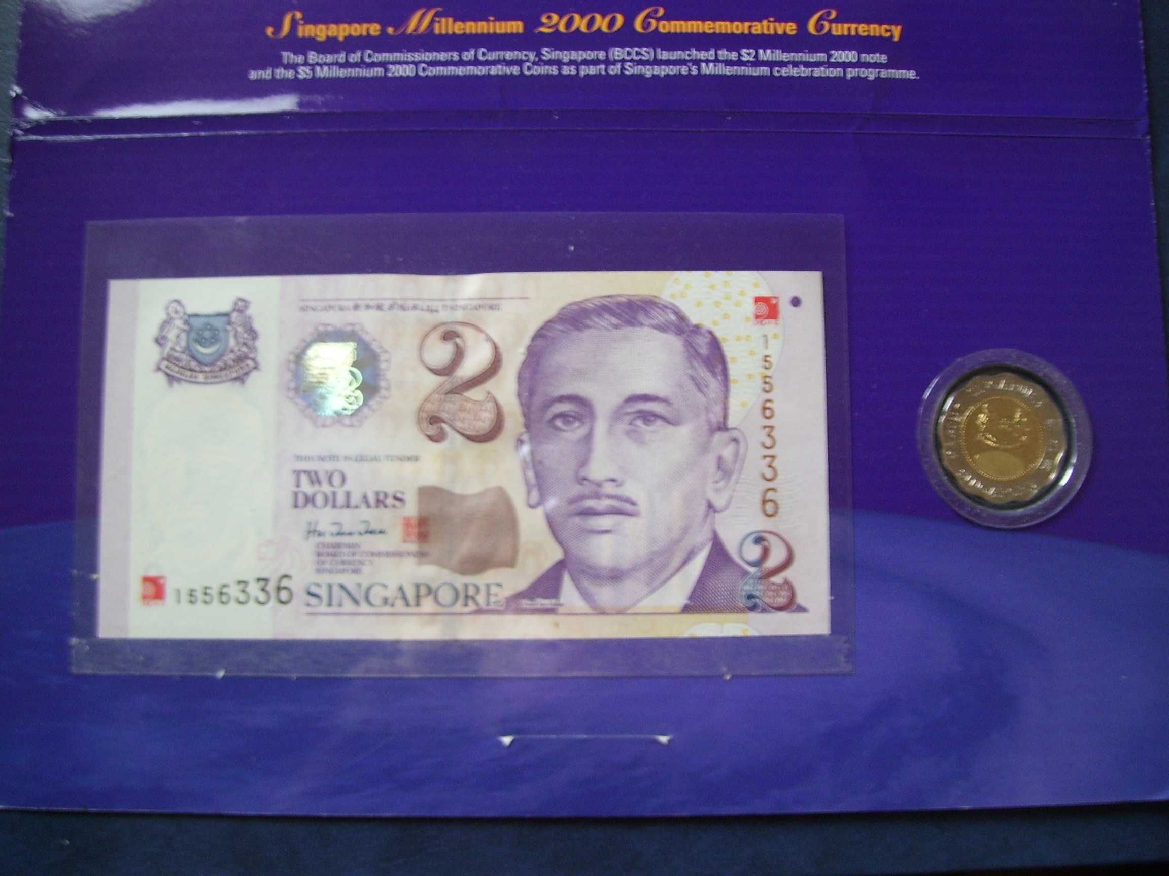 Stare monety Książka Set 2000 Singapur 5 dolar i 2 dolar stan menniczy