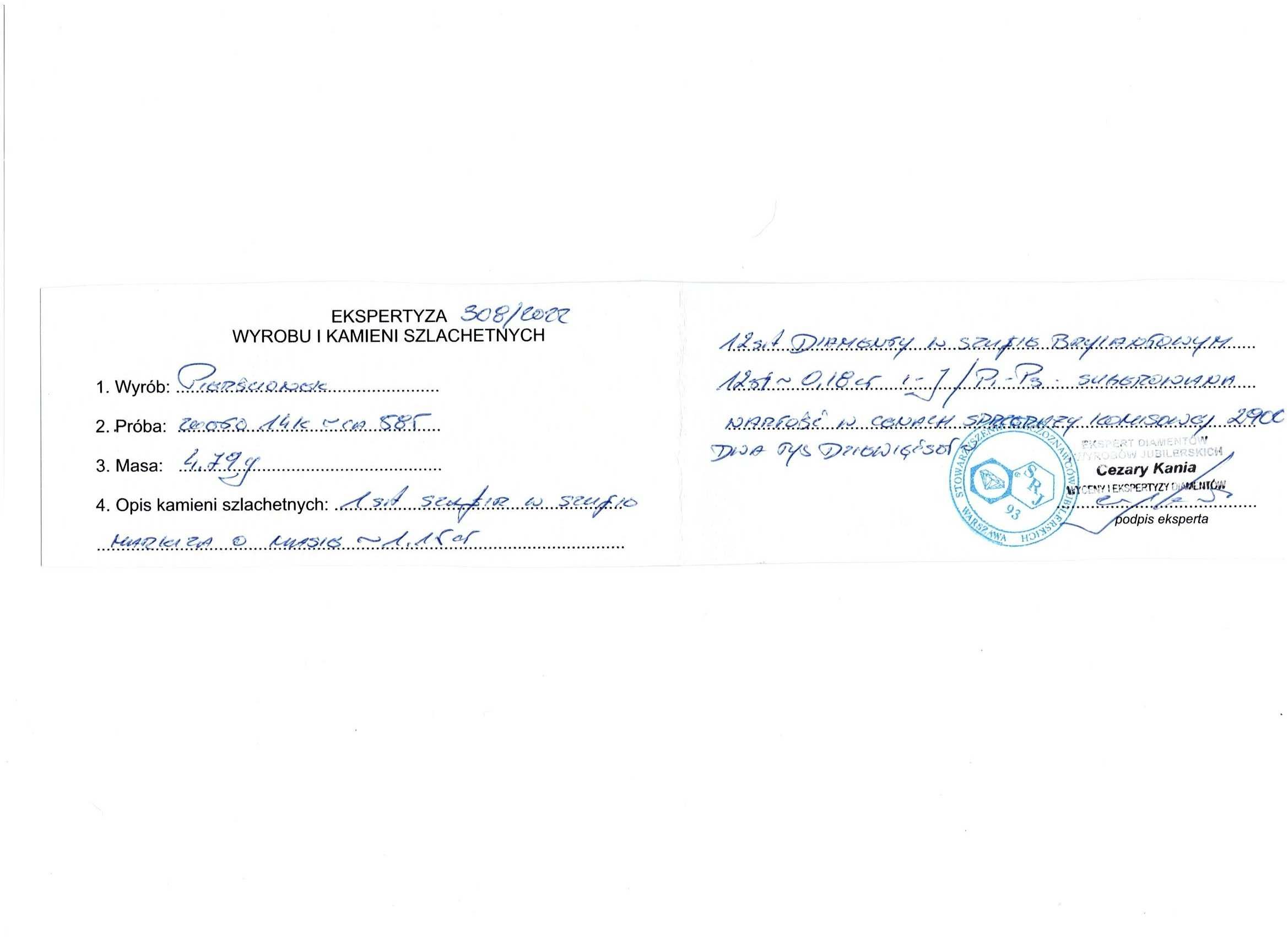 Pierścionek Złoto 585 Brylanty diamenty Szafir