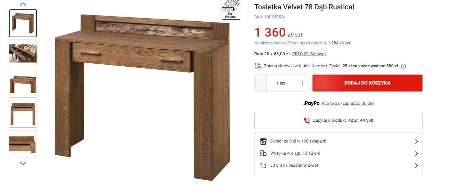 Toaletka Komfort Velvet Szynaka Meble NOWA