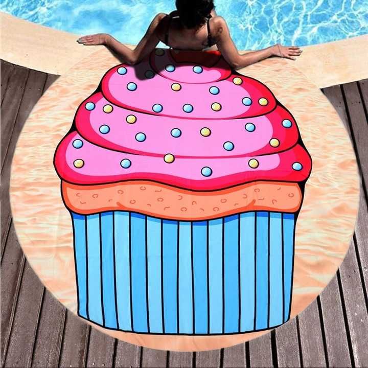 RĘCZNIK KOC kocyk plażowy muffinka 150 CM okrągły G