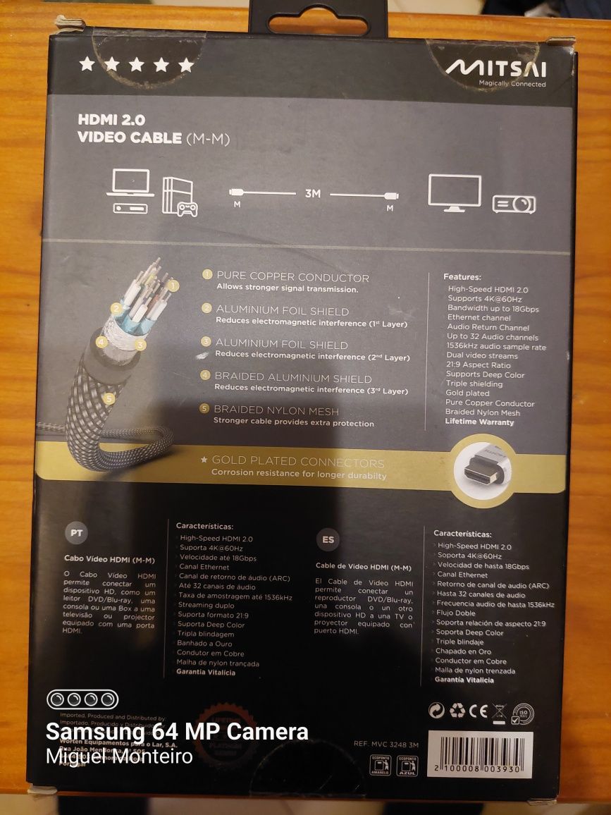 Cabo  Mitsai Hdmi 4k Platinium Séries ( M - M ) 3 Metros NOVO SELADO