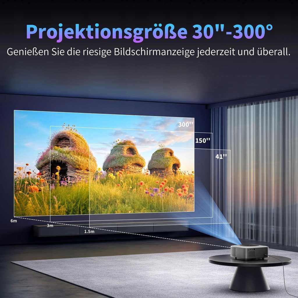 Projektor Android 12.0, WiFi 6, Bluetooth, 1080p, zoom, 4D+4P, 4K