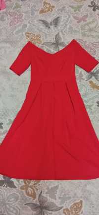 Czerwona sukienka MIDI wesele,  odkryte ramiona S