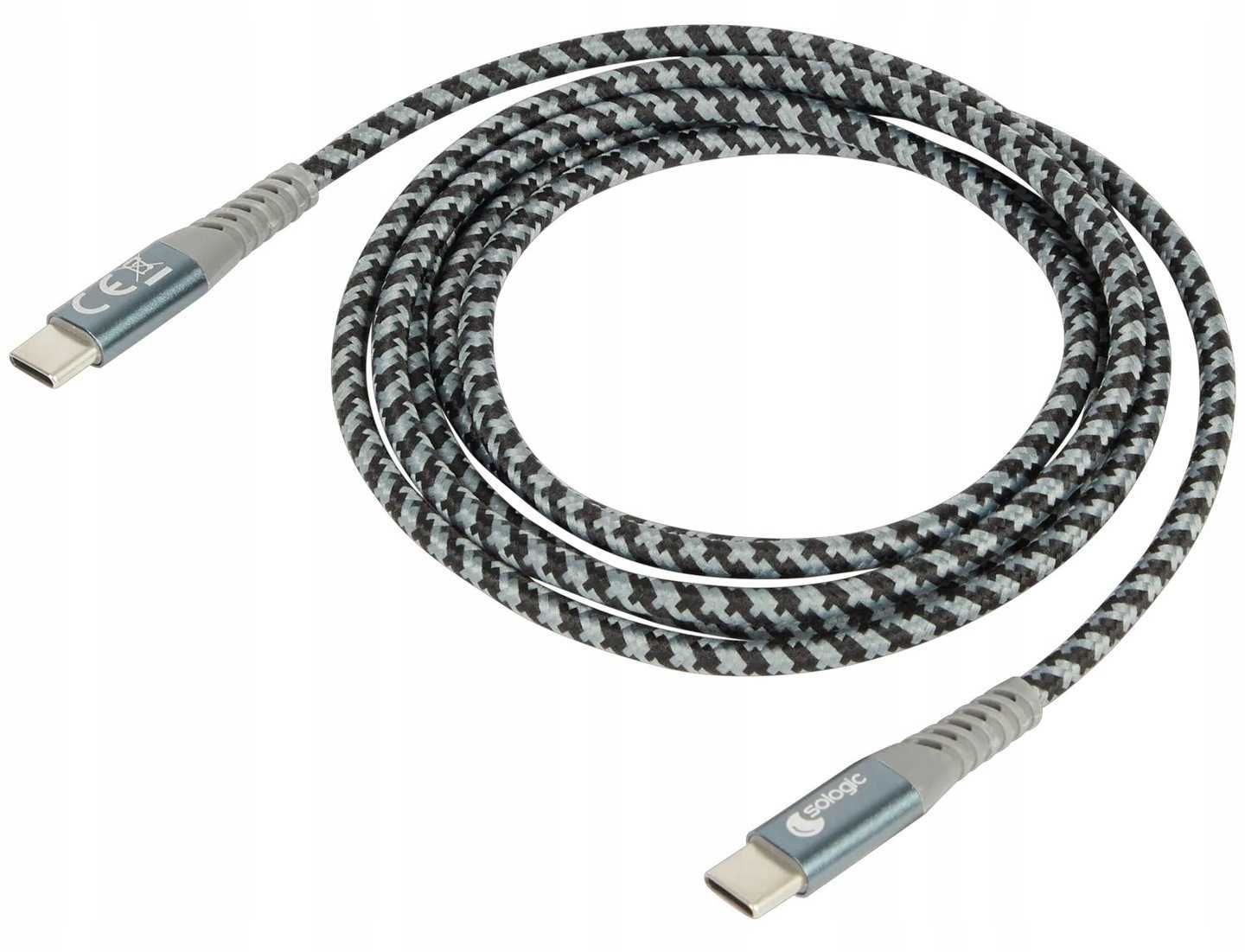 Kabel USB typ C - USB typ C Sologic oplot 1,5 m czarno szary