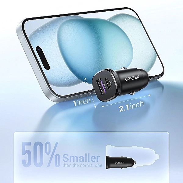 Ładowarka Ugreen EC305, 25845 samochodowa USB-C USB-A 30W - czarna