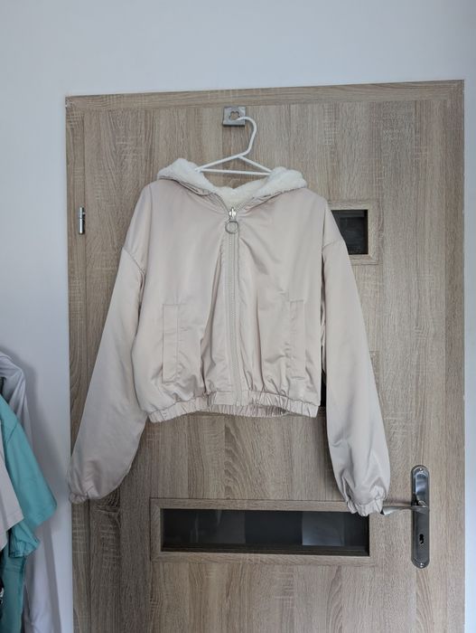 Dwustronna kurtka biała dwustronne białe kremowe futerko old money sof