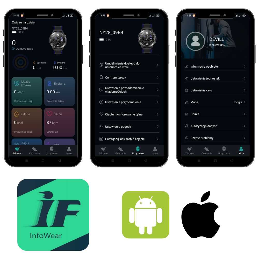 Smartwatch Zegarek Męski Menu Polskie Rozmowy Sport Powiadomienia GPS