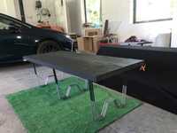 Stół , ława 156x 66 x 59 cm lity szczotkiwany barwiony Dąb + Inox