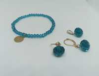 Niebieski (morski) zestaw biżuterii: bransoletka+kolczyki+zawieszka
