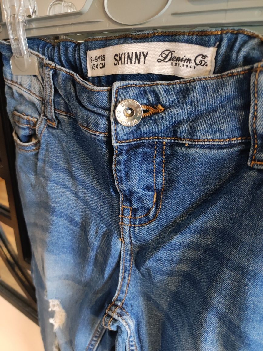 Spodnie dżinsy skinny dziury DenimCo 8-9 lat 134cm