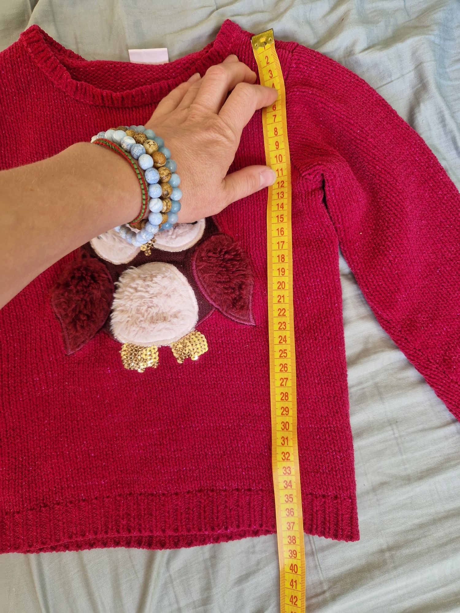 Святковий светр малинового кольору з совою, з люрексом 2-3 роки