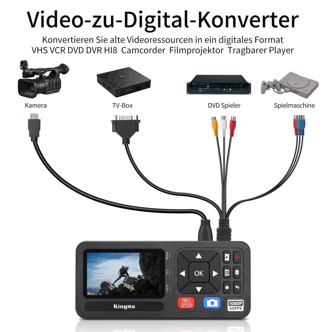 King Ma 3inch Video Grabber, 1080P 60FPS VHS Video Recorder Digitalize