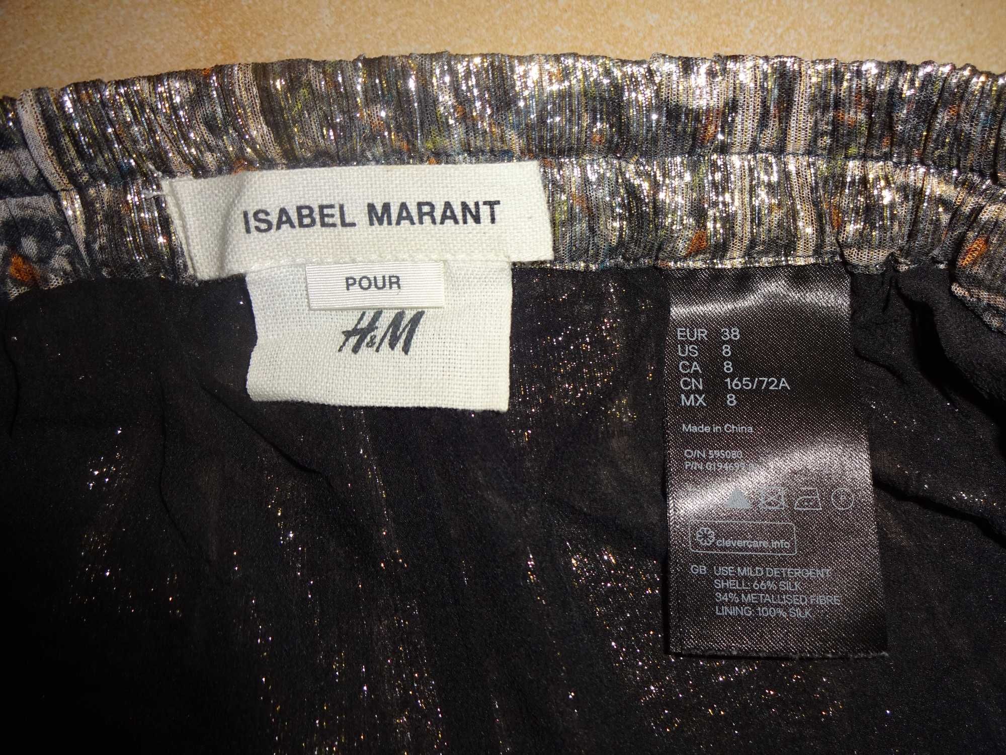 Isabel Marant H&M pour jedwabne cieńkie metaliczne złote spodnie