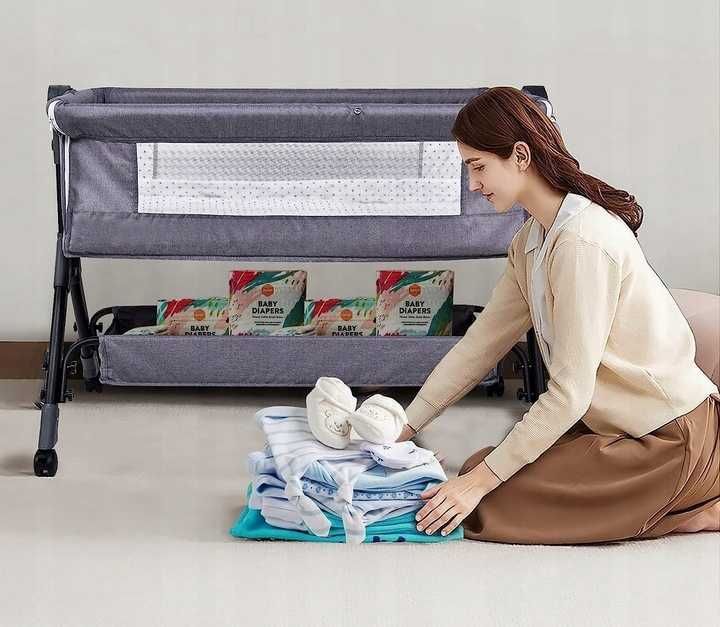 Łóżeczko dostawne mobilne z przewijakiem składane regul. 3 poz kółka