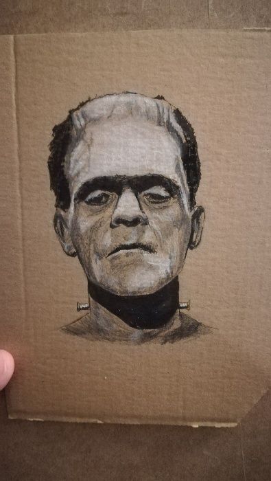Frankenstein desenho a pastel e caneta sobre cartolina 17x14 cm