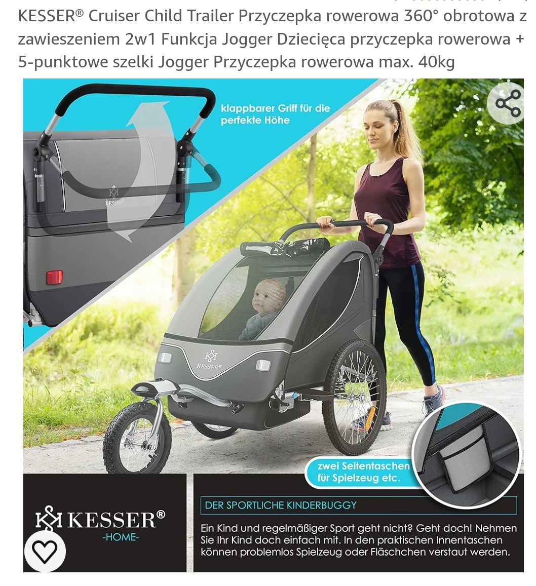 Przyczepka rowerowa dla dzieci ,2 osobowa , 360 stopni, obrotowa
