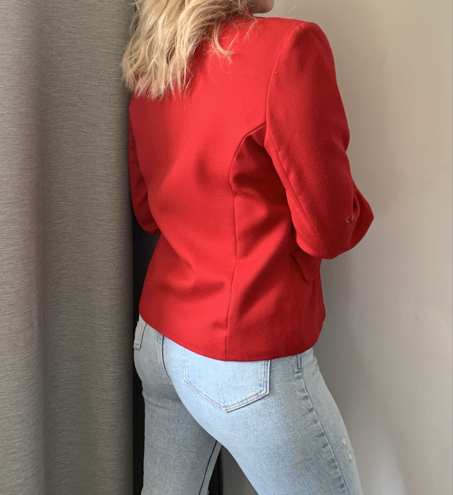 Czerwona marynarka wełniana dwurzędowa vintage retro 42 XL 40 L