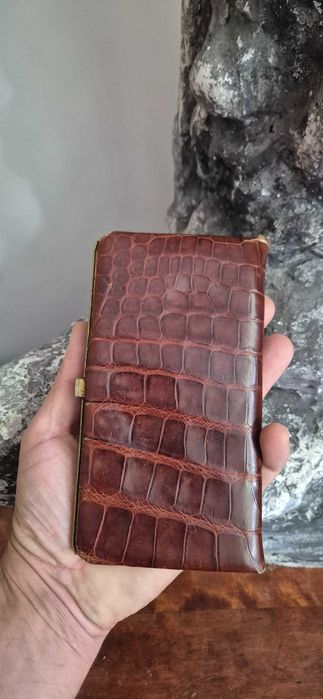 Stary skórzany portfel wizytownik glamour skóra węża prada gucci