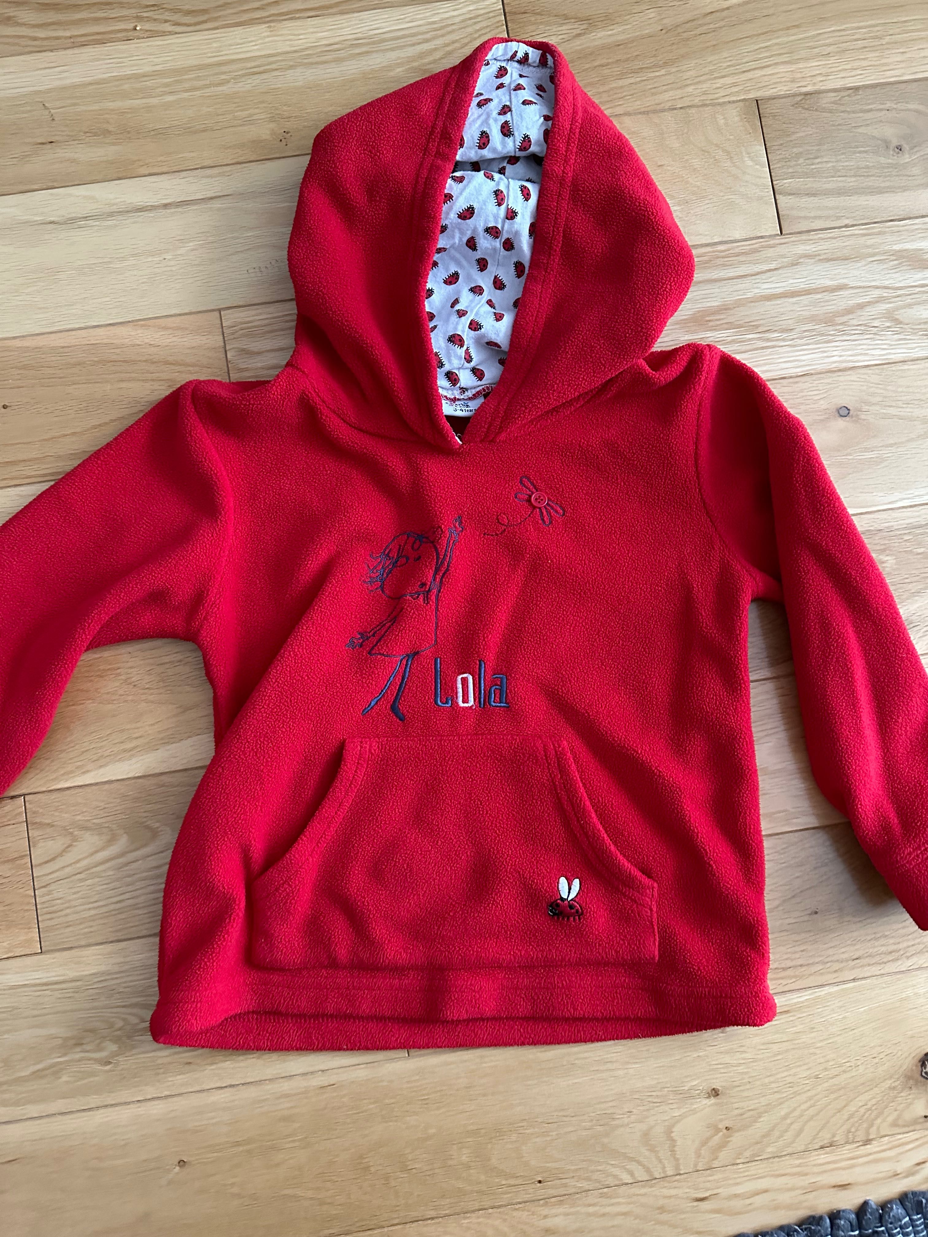 Bluza, ciepła, z kapturem, kangurka, czerwona, Charlie i Lola, 98-104