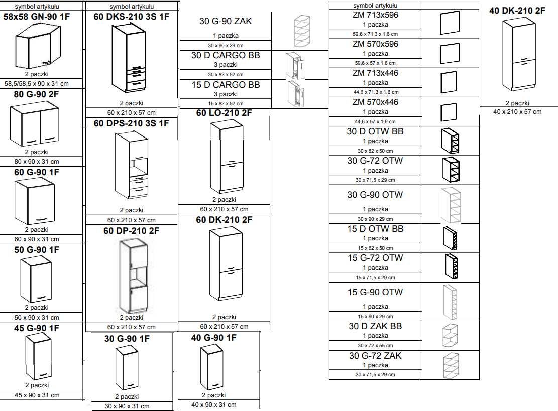 Modułowe meble kuchenne Artisan połysk 260cm stwórz własną kuchnię!