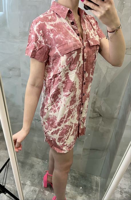 Sukienka tunika długa koszula różowa rozjaśniana sinsay xs guziki