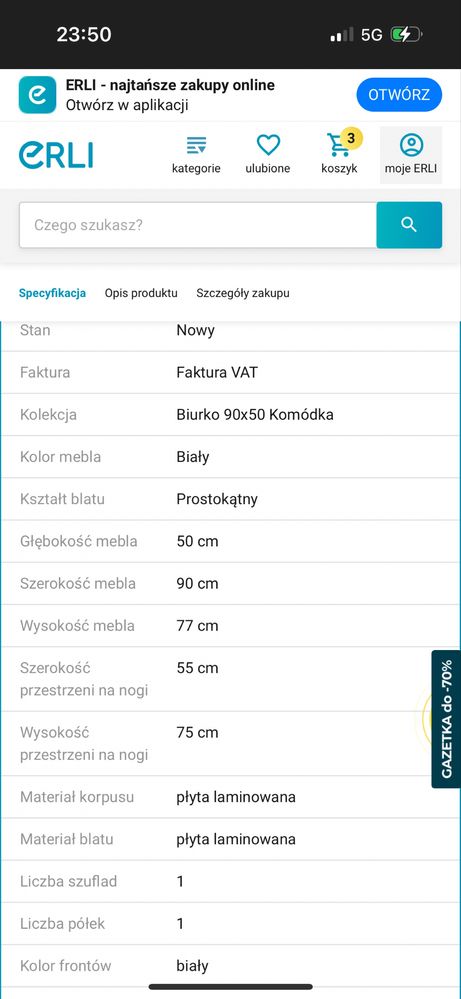 Biurko biale 90*50