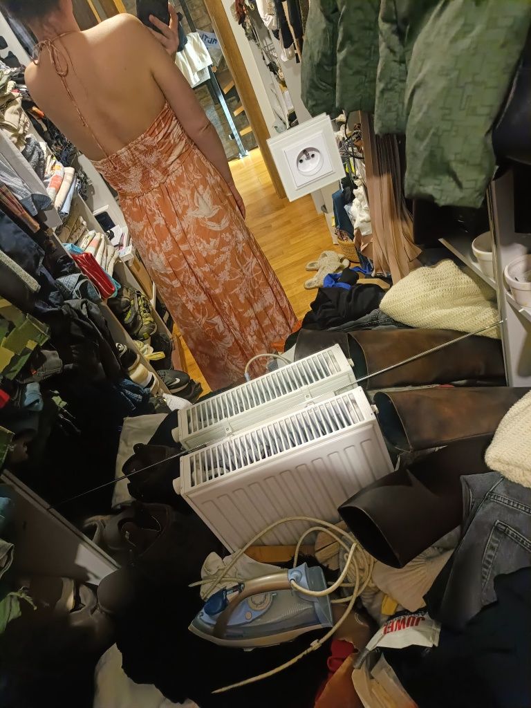 Letnia sukienka z wiązaniem na szyji h&m L