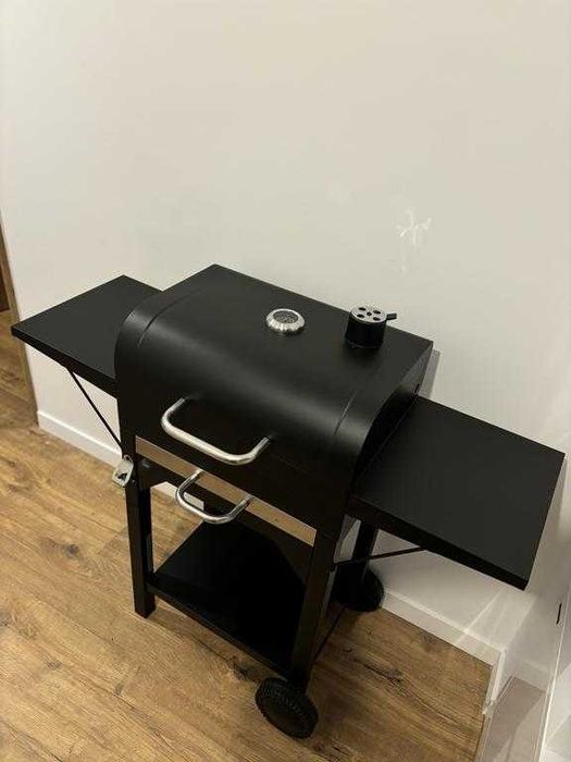 Grill Węglowy Ogrodowy Duży Z pokrywą Przenośny na Kółkach Termometr