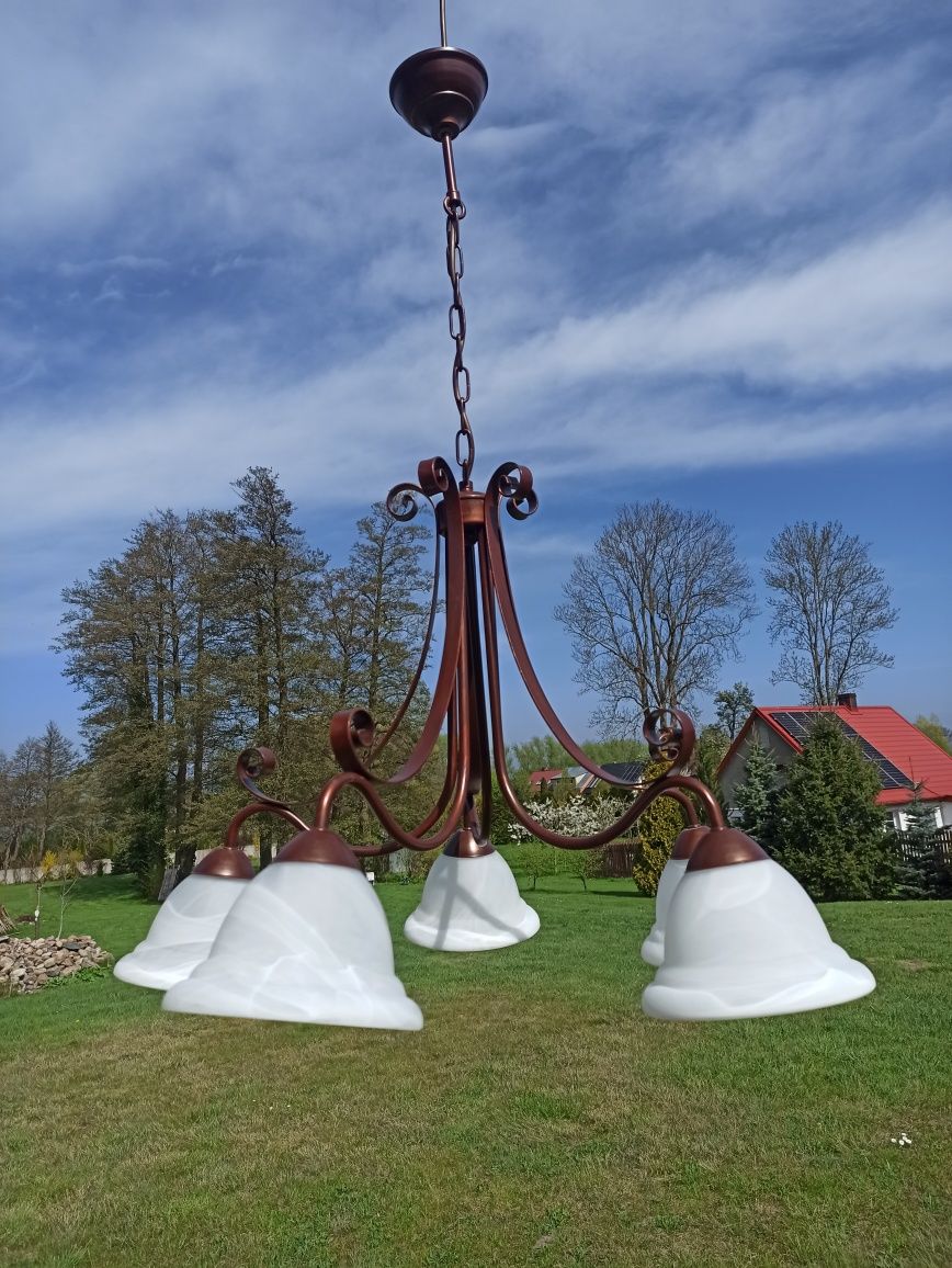 Żyrandol pięcioramienny lampa metal szkło