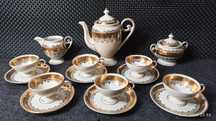 Porcelana Turyngia Serwis 6 os Mokka  Oscar Schlegelmilch Złocenia