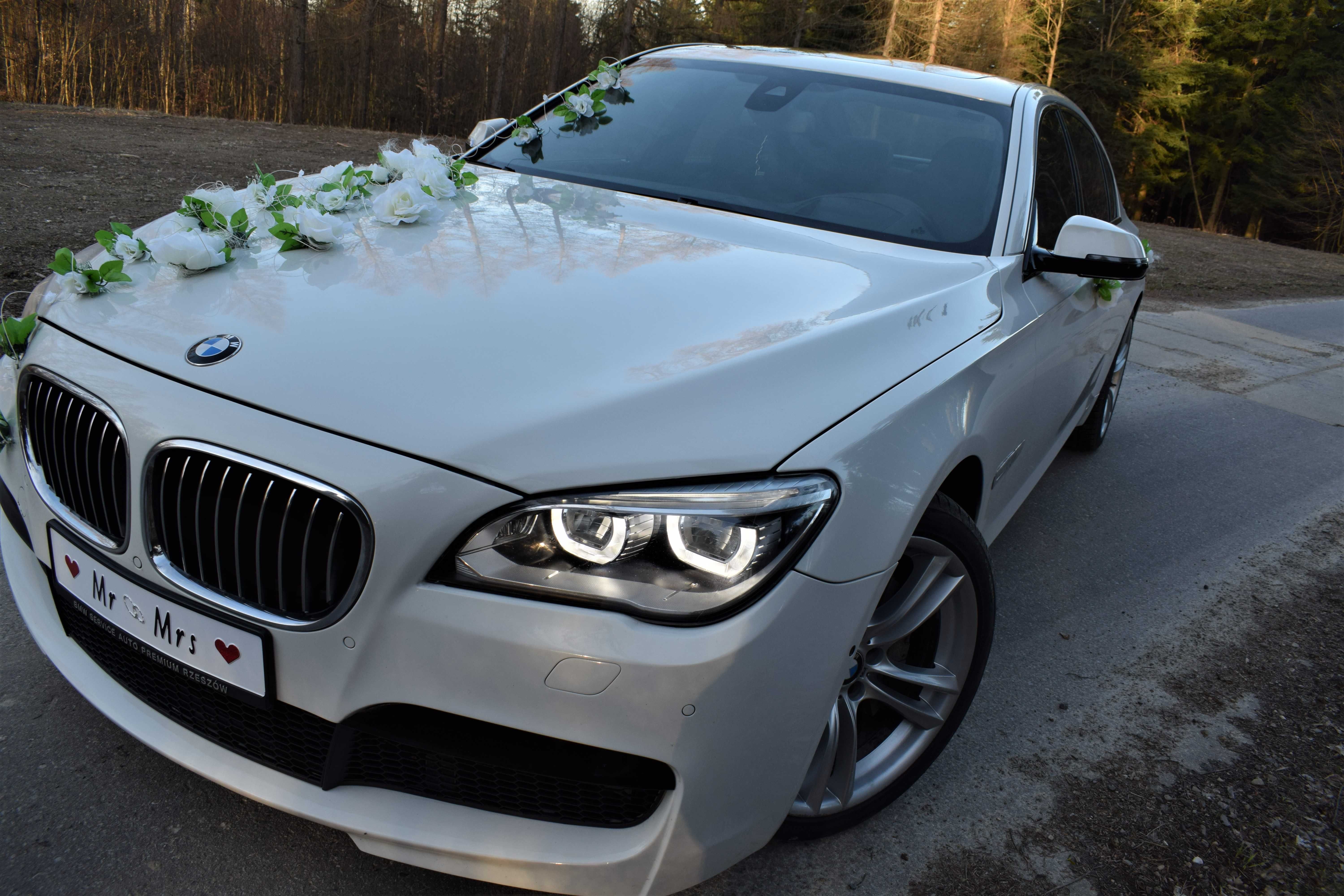 Białe auto samochód do ślubu BMW Serii 7 F02 740Li LCI X-drive Long