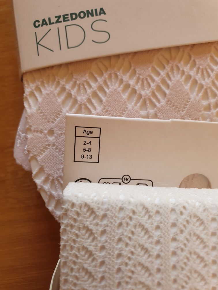 2 szt rajstopy Calzedonia kids 9/13 różowe i kremowe