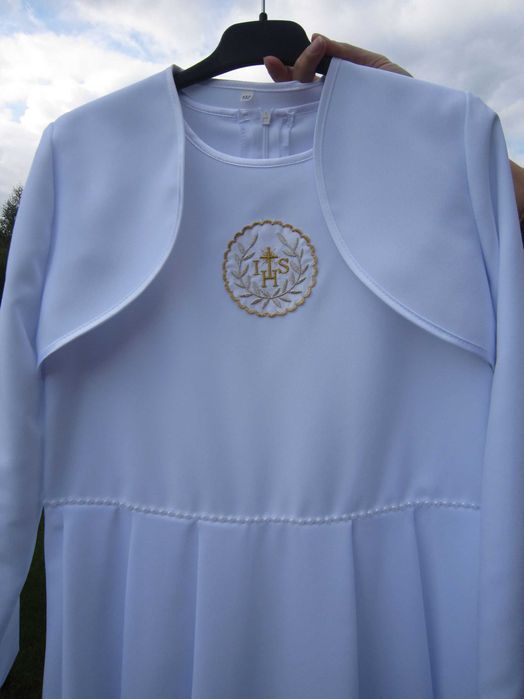 Alba sukienkowa dla dziewczynki z bolerkiem i wiankiem - r. 152