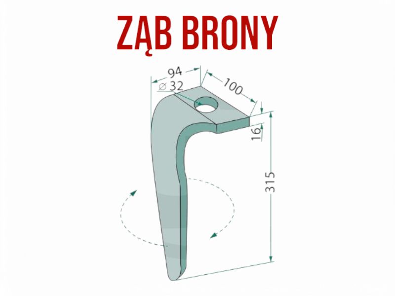 GRANIT Ząb brony aktywnej PKE, VKE, Toucan Długość  315mm Niemiecki PR