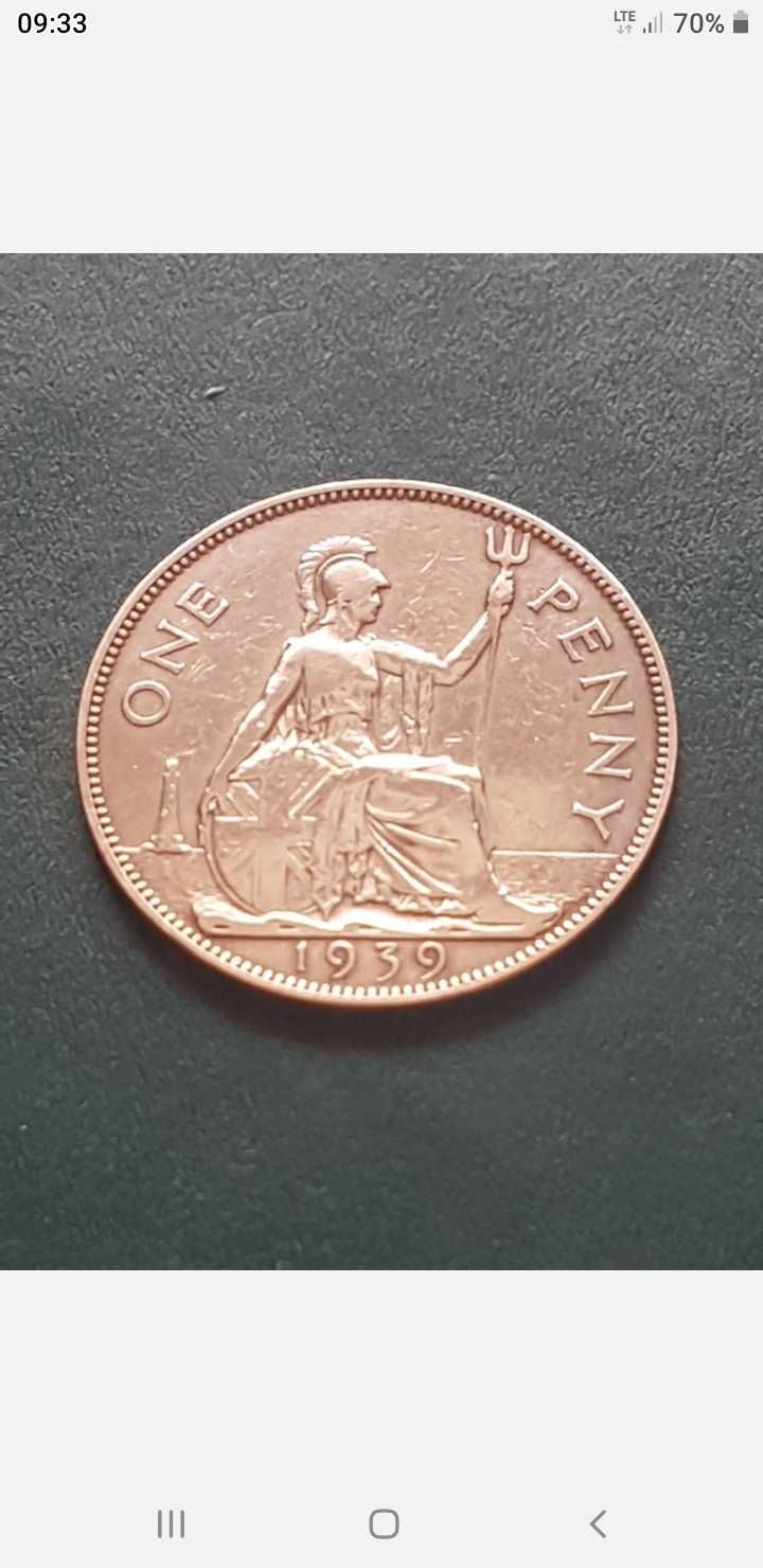 1939 Bronze One Pence UK One Penny Britain Coin