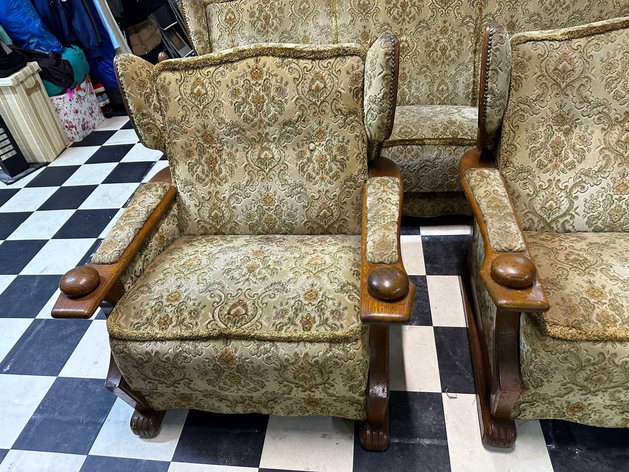 Antyczny Zestaw Wypoczynkowy z Niemiec Sofa i Dwa Fotele w Stylu Retro