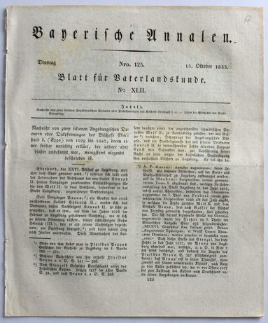 Газета Bayerische Annalen №125 1833 г. Германия