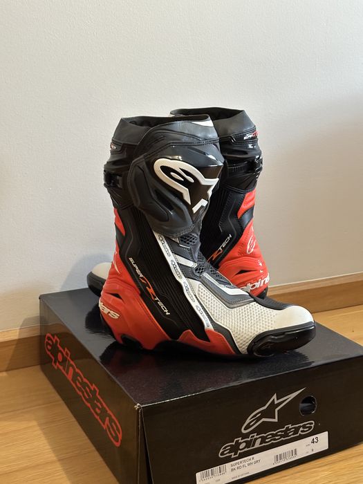 Botas Alpinestars Supertech R – Black/Red Fluo/White/Gray – Tamanho 43