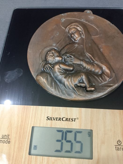 Stara, sygnowana plakieta z brązu.
