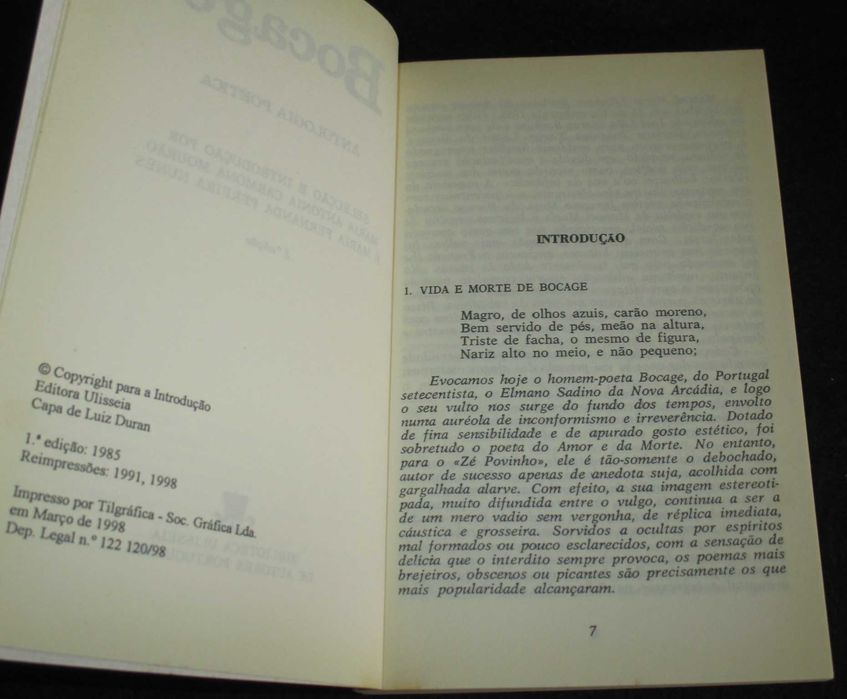 Livro Bocage Antologia Poética Ulisseia