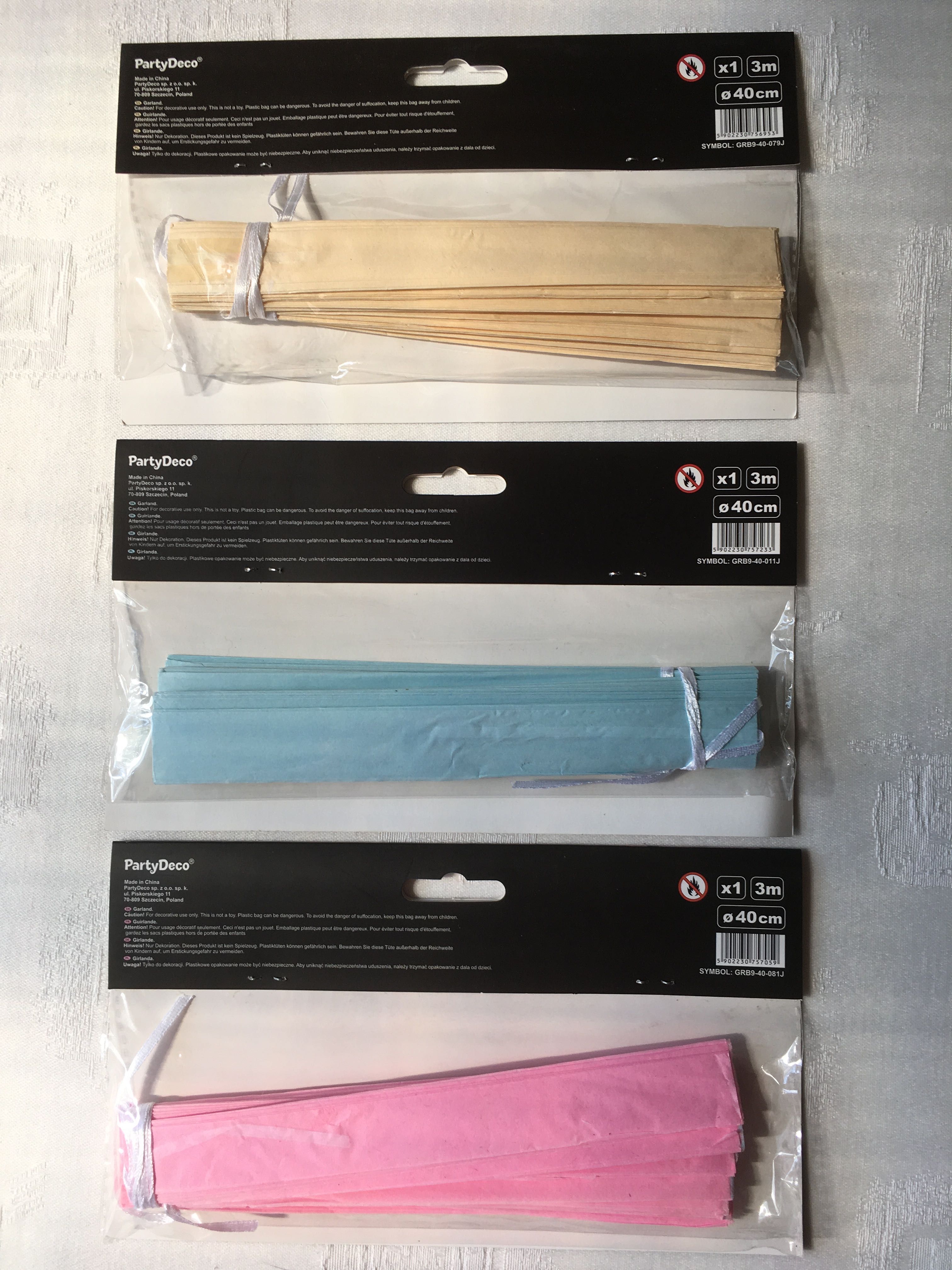 Girlanda bibułowa rozety BŁĘKIT RÓŻ KREM 40cm x 3m * 3 sztuki