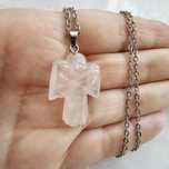 Colar Anjo Quartzo Rosa fio aço inoxidável