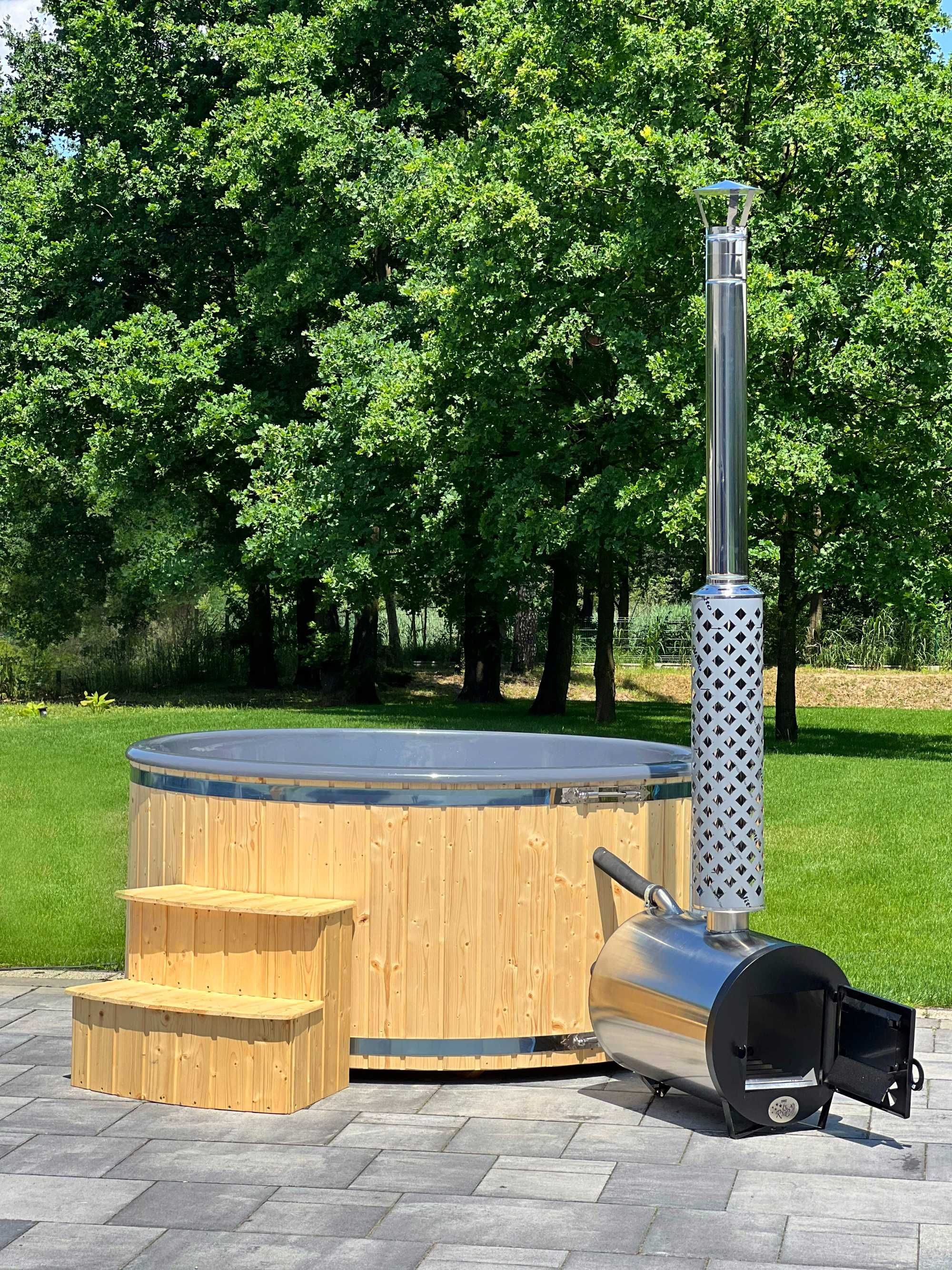 Balia ogrodowa hydromasaż jacuzzi ogrodowe balia piec na drewno