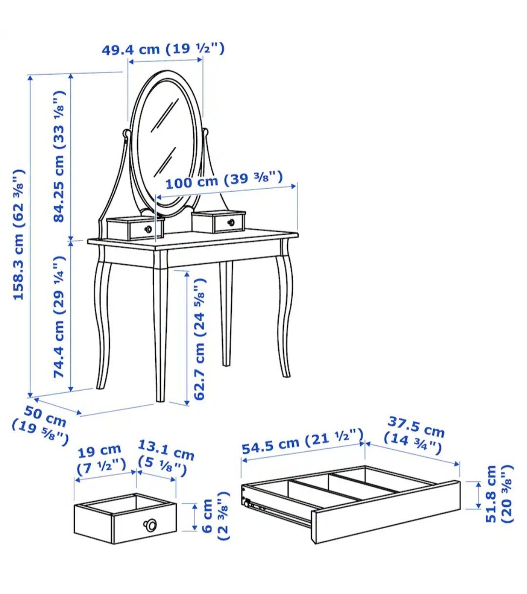 Toaletka lustro biurko Ikea Hemnes