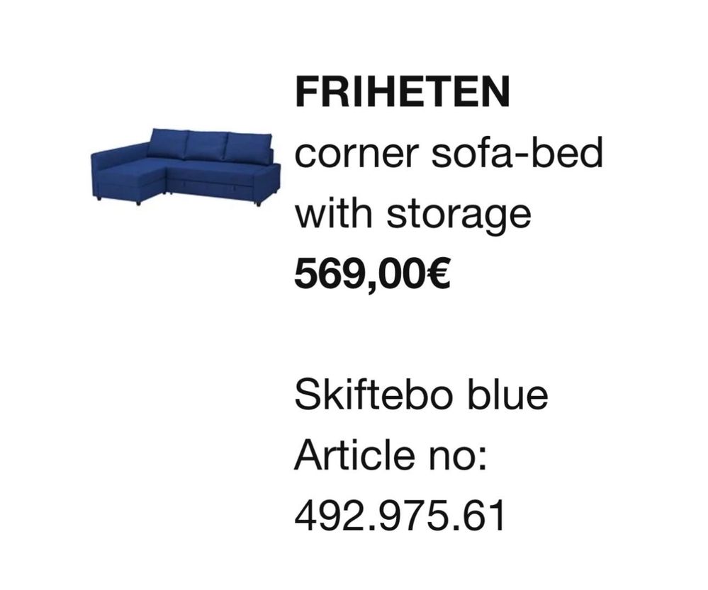 Sofa Friheten (ikea) Blue in good condition.