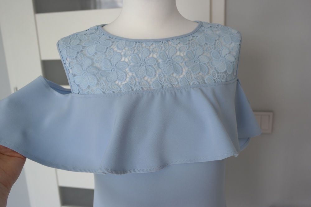 błękitna sukienka z koronką Ryłko r.38~ wesele~ komunia~ chrzest