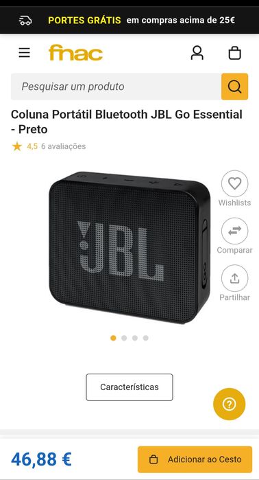 Coluna Portátil Bluetooth JBL Go Essential - F Preto