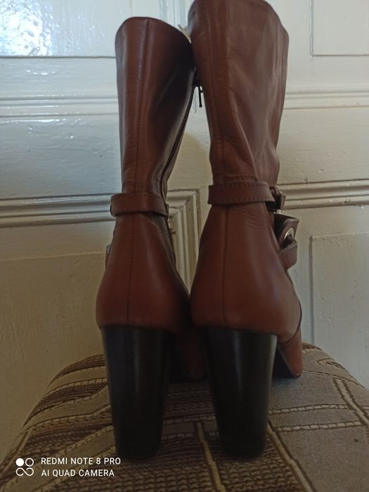 Kozaczki kozaki botki na obcacie skóra naturalna karmel Next rozmiar 4