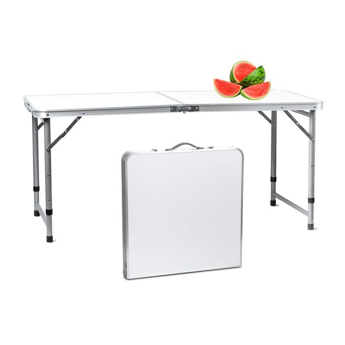 Stolik turystyczny składany walizka z uchwytem 120x60x70 cm biały